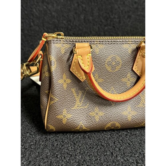 Louis Vuitton Monogram Mini Handbag Brown Leather Canvas Gold Hardware - Picture 4 of 16